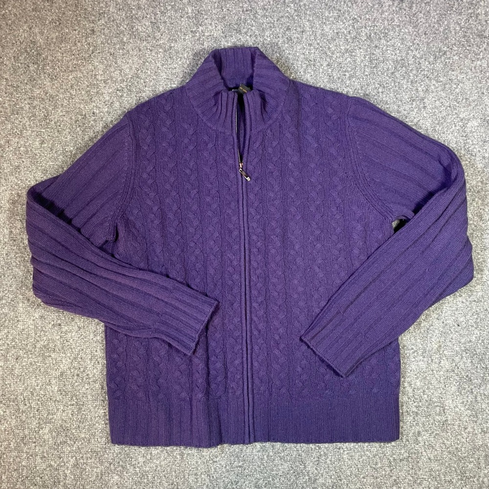 Philosophy Dane Lewis Cardigan Sweater Womens XL Purple 100% Cashmere Cable Knit